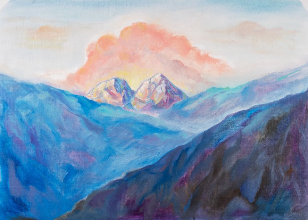 РОЗОВОЕ ОБЛАКО НАД ГЕПАНГОМ /специальная бумага, масло /39х54/2024