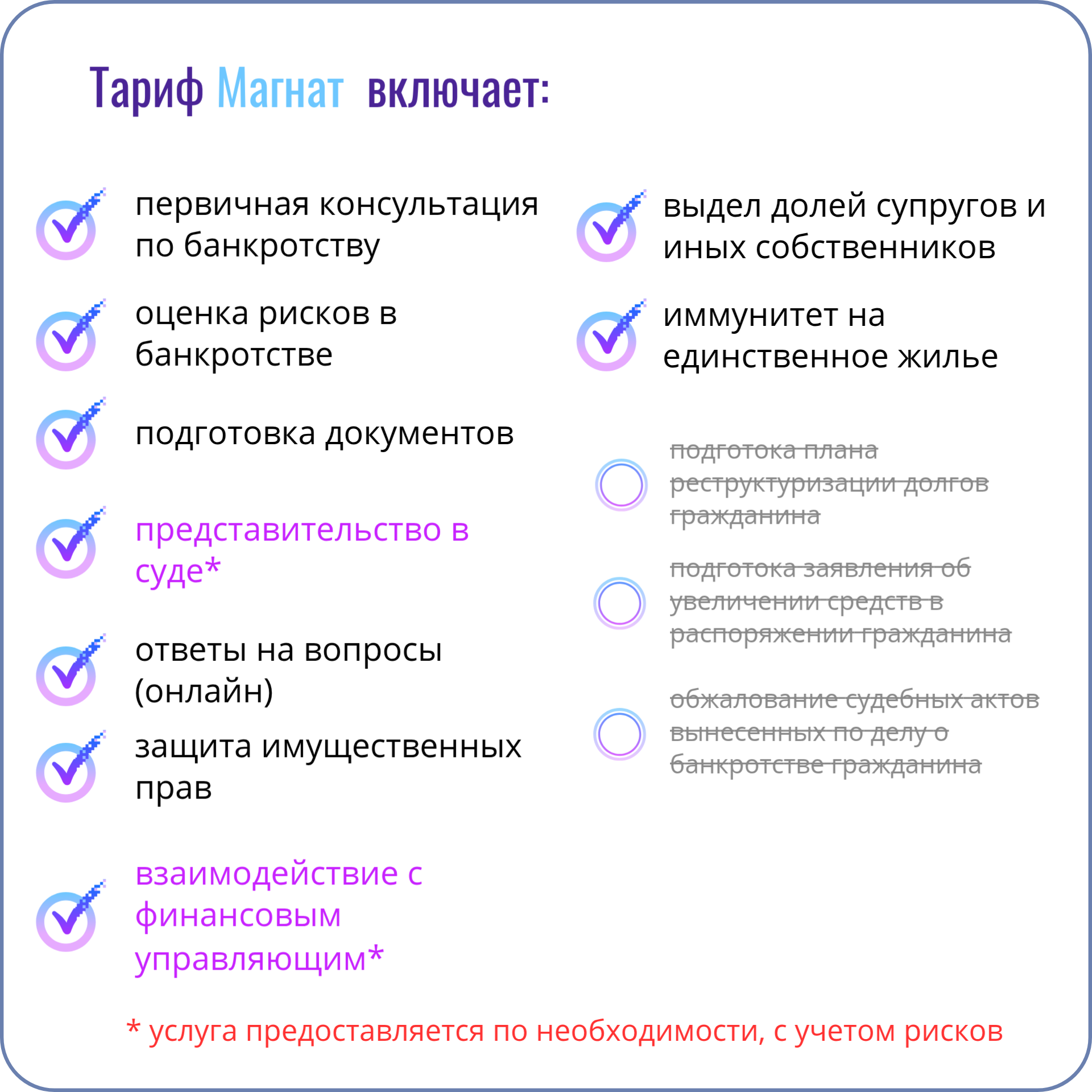 Тариф Магнат онлайн банкротство списание долга больше 10 млн. рублей
