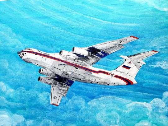 Эля Нуриманова, авиационный художник, г.Москва
"Ил-76 МЧС" 40х30, акрил.