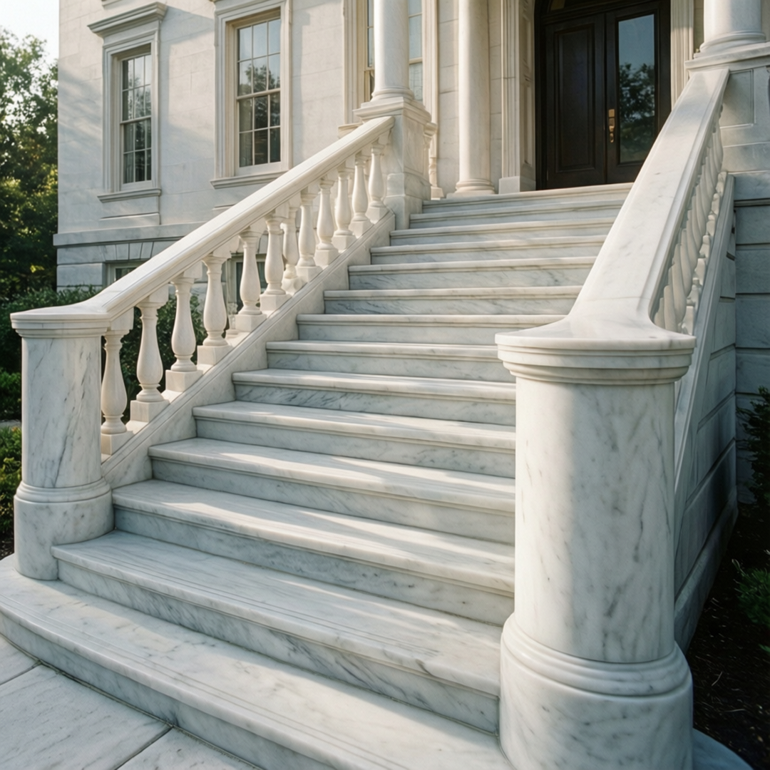 лестница из белого гранита