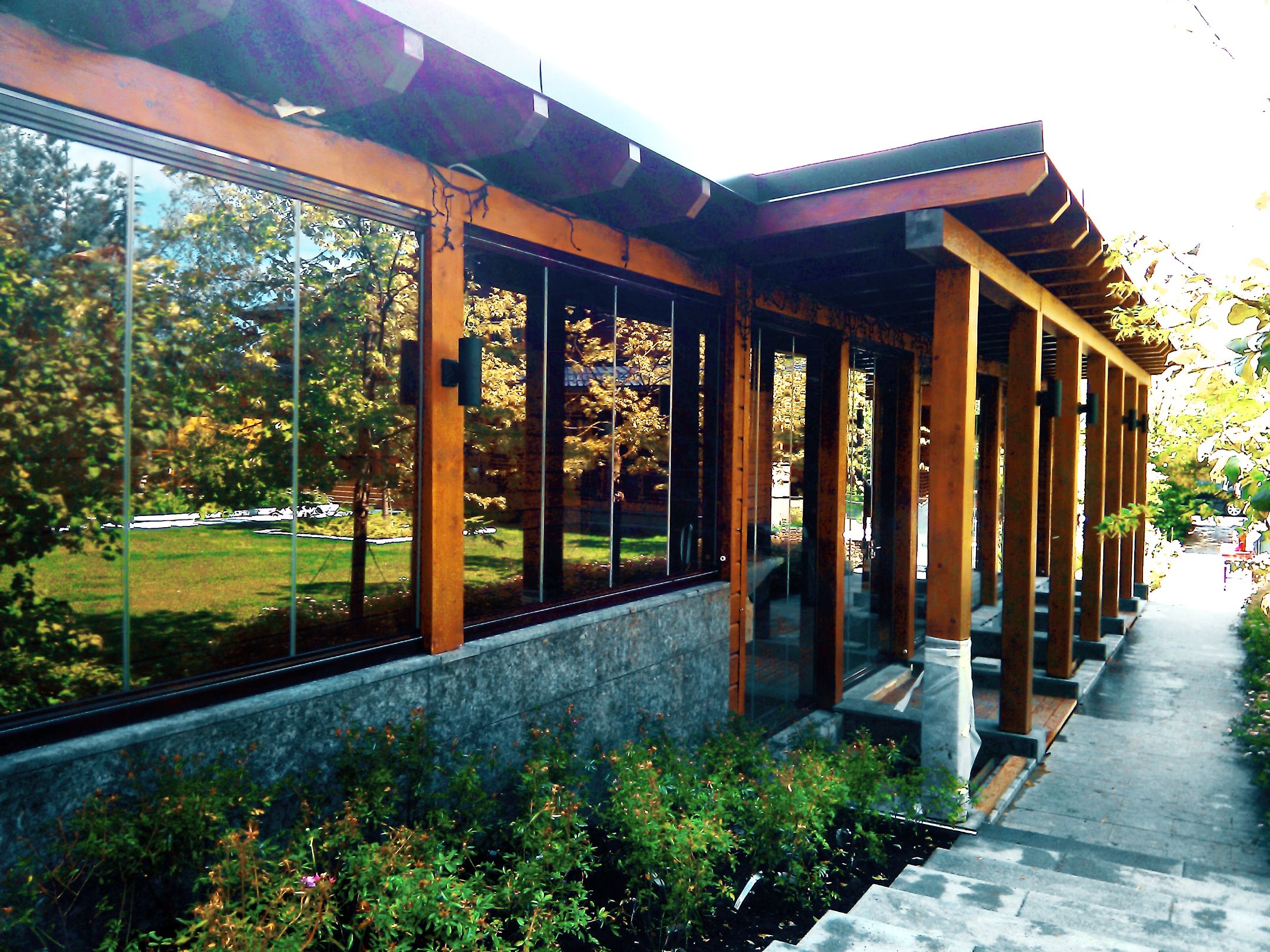 Распашная маятниковая стеклянная дверь