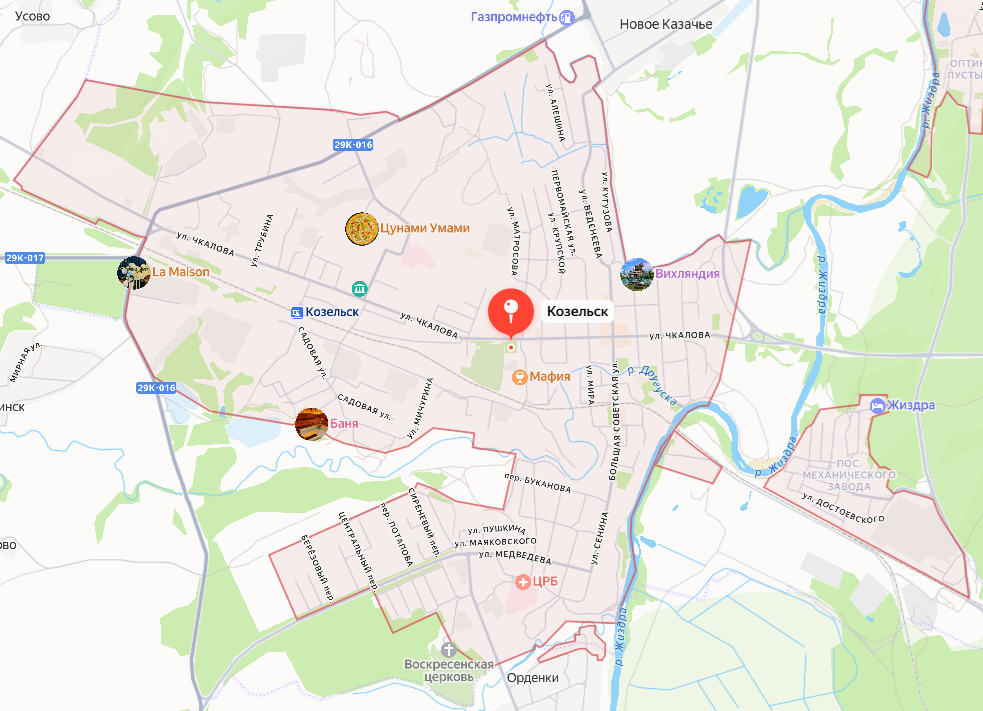 Козельск на карте