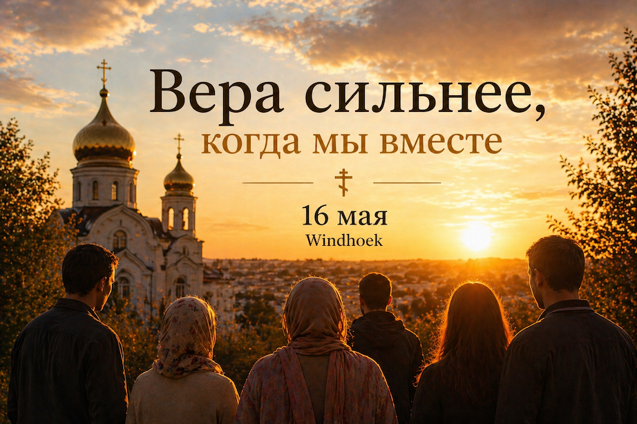 16 мая состоится богослужение в Windhoek. Мы продолжаем пасхальный период, и до Вознесения Господня (21 мая) приветствуем друг друга словами: «Христос Воскресе!» Наша встреча пройдёт всего за несколько дней до этого.