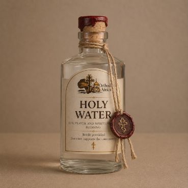 Holy Water - Buy Orthodox holy water in South Africa. Our holy water is blessed by the Orthodox Church in South Africa and offered in 100 ml, 250 ml and 500 ml bottles. Orthodox believers use holy water for blessing the home, for drinking with prayer, and especially on the feast of Epiphany (the Blessing of the Waters). No payment is taken for the blessing - the price covers only the bottle and delivery, and you may support our community through donations. It is perfect for a home prayer corner, for parish needs and for Orthodox festivals such as Epiphany and Pascha (Easter). Send us a WhatsApp message and we will arrange delivery anywhere in South Africa. Prices in South African Rand. Receive an Orthodox blessing with Orthodox Africa.