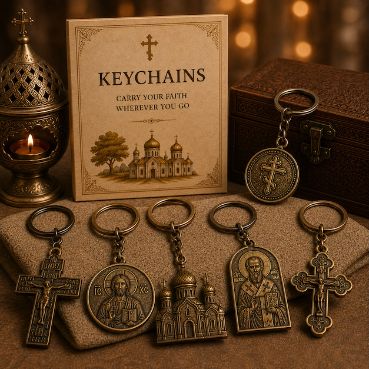 Keychain — Buy Orthodox keychain in South Africa. Small icon and cross keychains are the perfect pocket reminder of faith — a gift that stays with the person all day, in the car, at the office, on the key ring. Handcrafted in wood, metal and enamel, they are a subtle and beautiful sign of Orthodox faith, ideal as stocking gifts, baptism favours or just a meaningful 'thinking of you' present. Devotional items are more than accessories: they carry blessing and meaning. We deliver nationwide across South Africa, with local delivery in Pretoria and Johannesburg and prices in South African Rand. Orthodox Christian culture and devotion with Orthodox Africa.