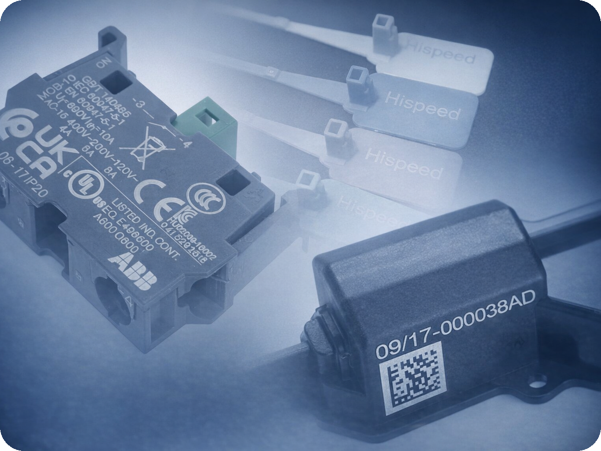 Маркировка пластика: корпус электроаппарата, стяжки, DataMatrix