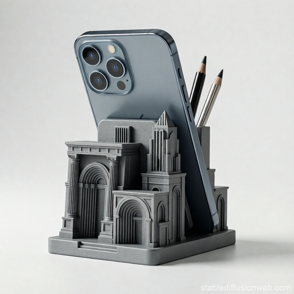 Дизайнерская подставка для телефона в виде архитектурного объекта, функциональный 3D-мерч для офиса.