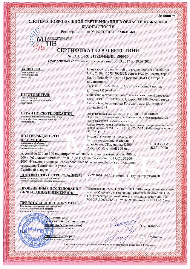 Сертификат пожарной безопасности