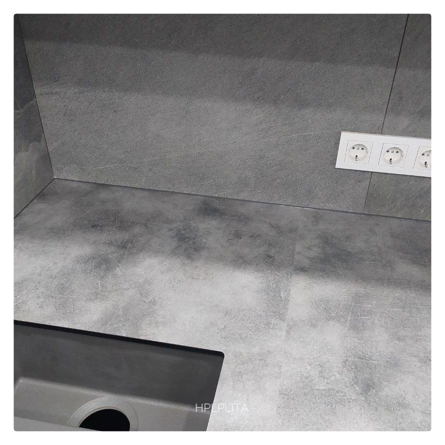 HPl компакт-плита Артикул: BN 441 Столешница под бетон серый со Угловое соединение не видно на компакт ламинате