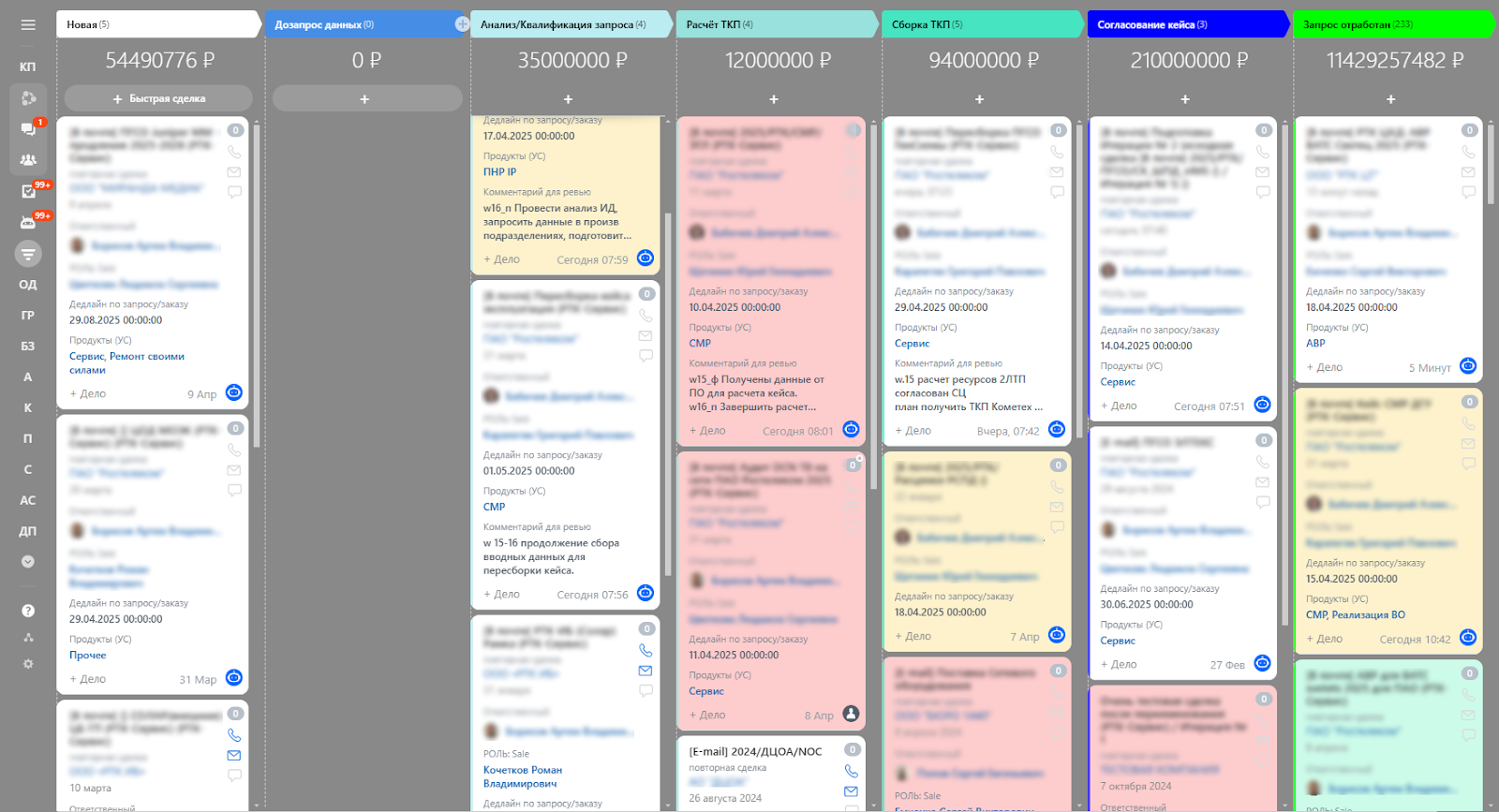 Раскрашивание сделок и СП в канбане и списке