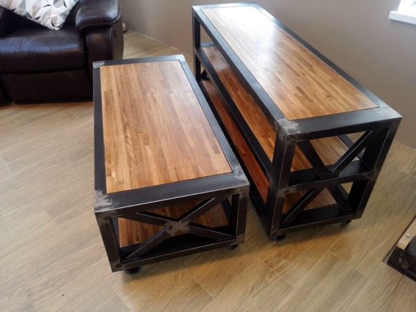 Консоль и журнальный стол в стиле лофт в процессе производства 27