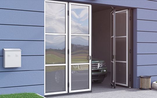 Промышленные складные панорамные ворота без нижней направляющей