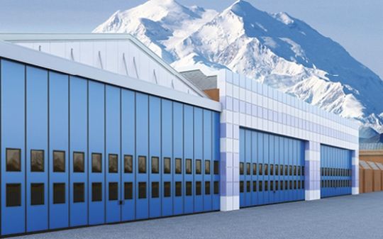 Промышленные складные ворота с нижней направляющей