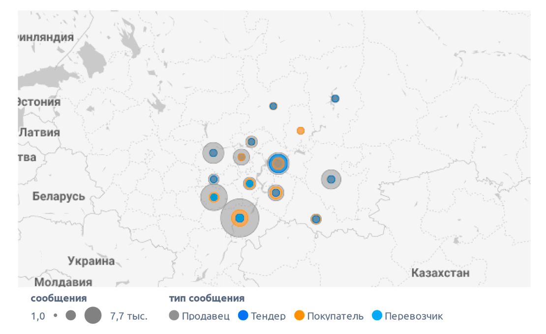 Сообщения на карте в федеральных округах (март 2023 г.)