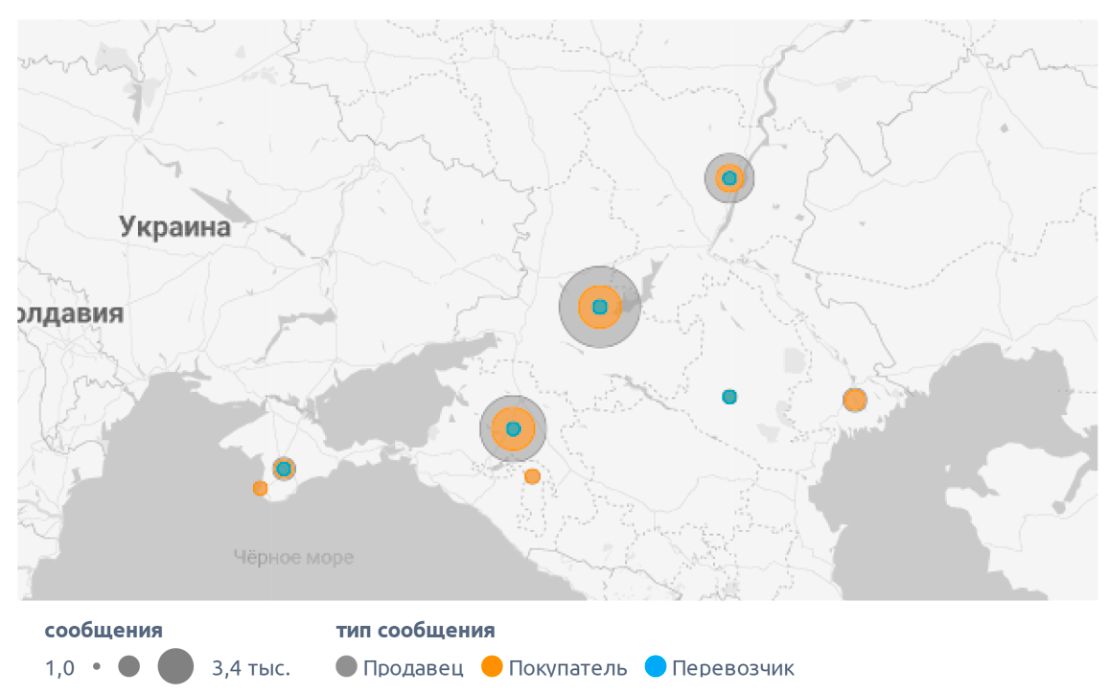 Сообщения на карте в Южном федеральном округе (март 2023 г.)