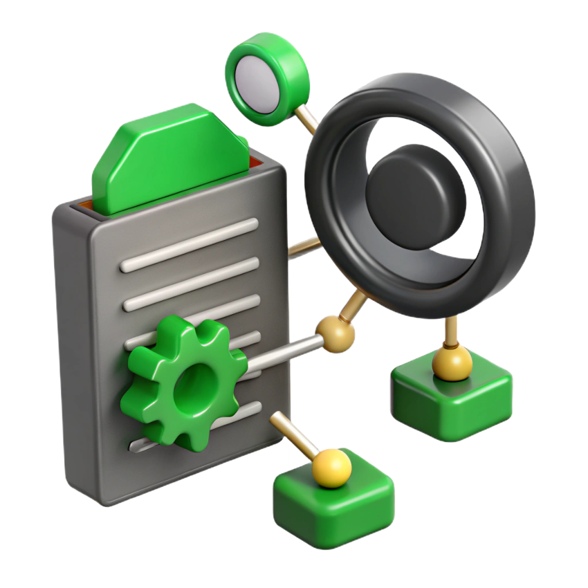 Документ и элементы его изучения в зеленых оттенках