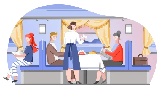 Питание групп школьников в вагоне-ресторане