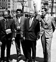 Composition of the delegation: (from left to right) Badlevsky L.S. (Deputy Minister of the Ministry of Appliances), L. Dubitsky (Minister of Defense), Oshchepkov P.K. (Director of the Research Institute of Introscopy), Fedchishin V.G. (standman, Research Institute of Introscopy)