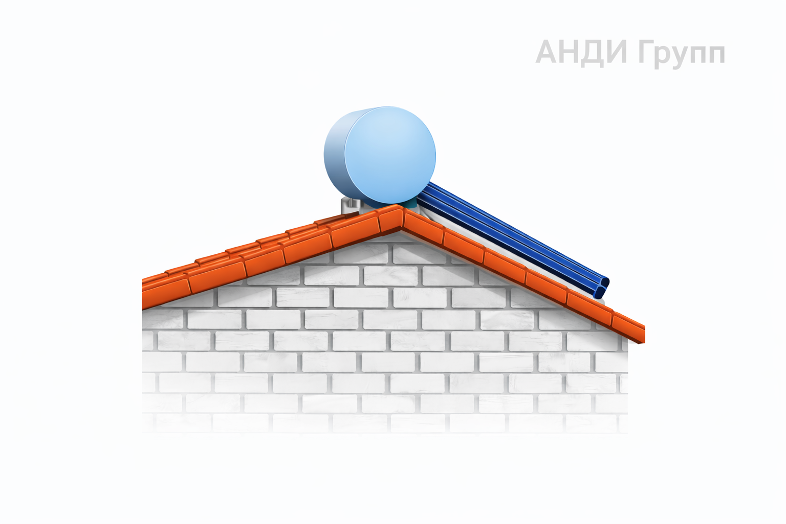 Установка солнечного коллектора на коньке крыши