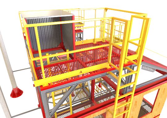 Стальные маршевые лестницы на этажи и перила 1,1 м, отбортовка от риска падения учебно-тренировочный полигон - стенд Альпинист - 06