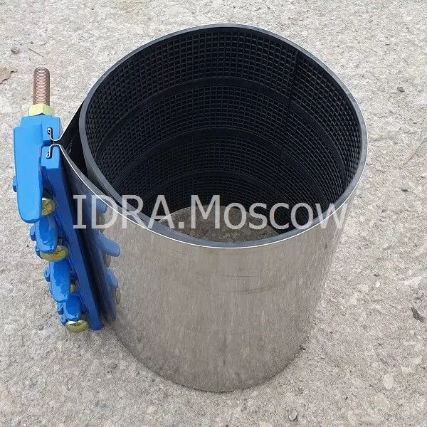 Нержавеющий ремонтный хомут с чугунным замком IDRA
