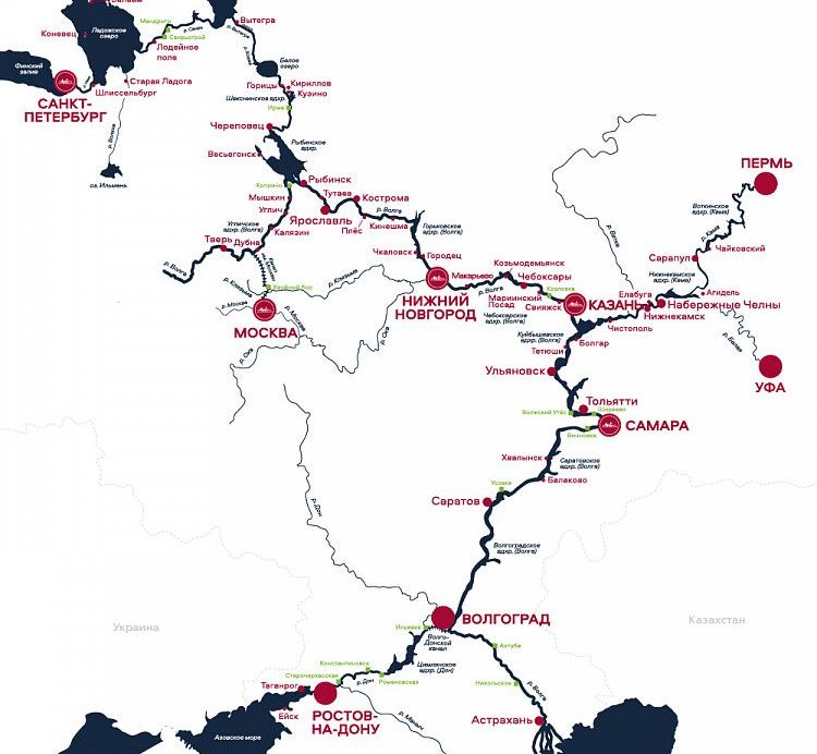 Карта речных круизов из москвы