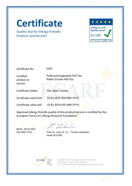 сертификат сетки производителя антипыльца